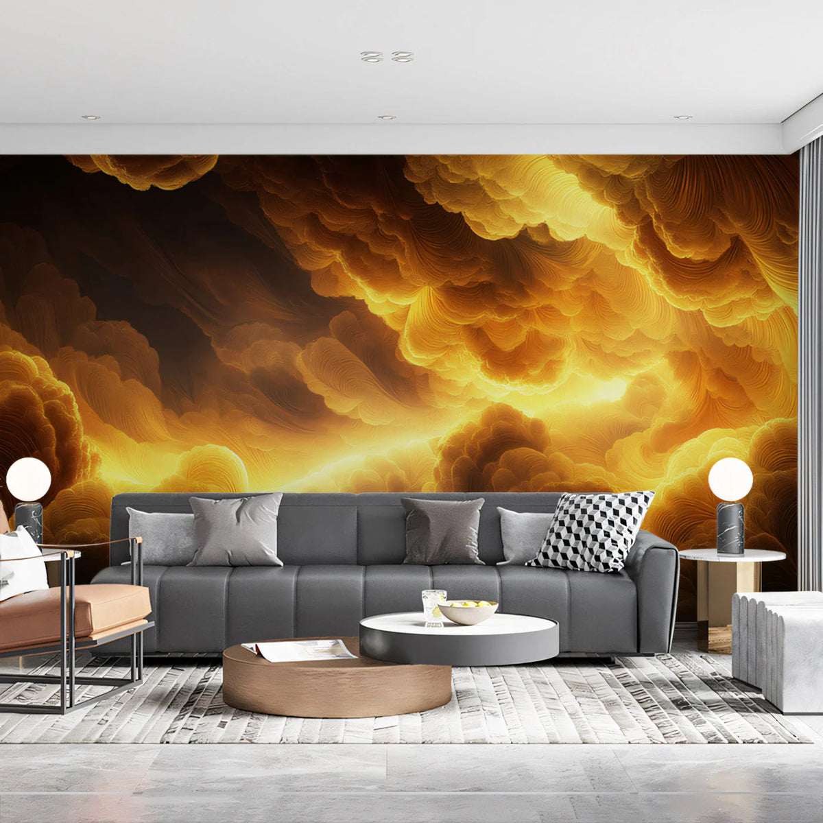 Golden Cloudscape Mural Wallpaper — Abstract Warmth Mural Wallpaper - pure wallpaper artwork