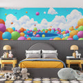 Floating Ball Pit Sky Mural Wallpaper — Whimsical Kids Illustration Mural Wallpaper - pure wallpaper artwork