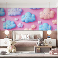 Cheerful Smiling Clouds Mural Wallpaper — Soft Pastel Design Mural Wallpaper - pure wallpaper artwork