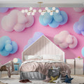 3D Sculptural Cloud Mural Wallpaper — Soft Pastel Pink and Blue Mural Wallpaper - pure wallpaper artwork