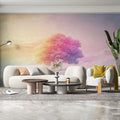 Ethereal Rainbow Tree Mural Wallpaper — Dreamy Pastel Sunset Scene Mural Wallpaper - pure wallpaper artwork
