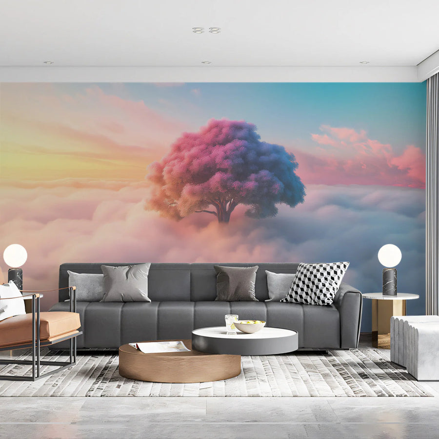 Ethereal Sunset Tree Mural Wallpaper — Dreamy Cloud Horizon Mural Wallpaper