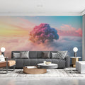 Ethereal Sunset Tree Mural Wallpaper — Dreamy Cloud Horizon Mural Wallpaper - pure wallpaper artwork