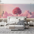 Dreamy Pink Tree Mural Wallpaper — Ethereal Sunset Cloud Design Mural Wallpaper - pure wallpaper artwork