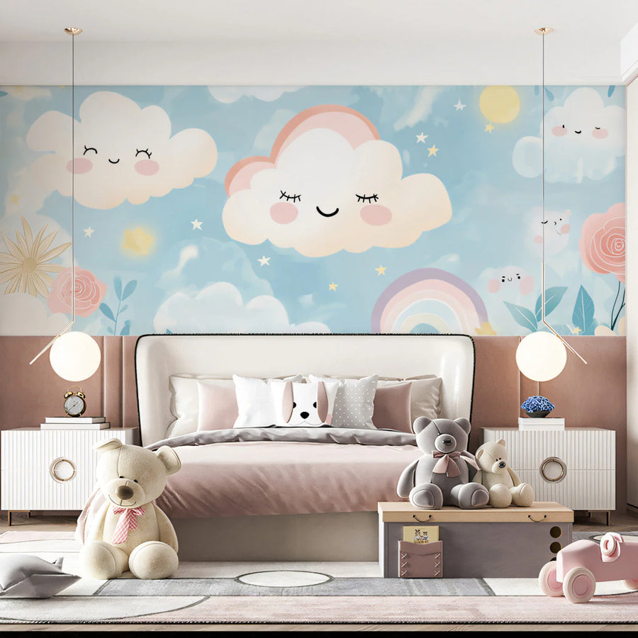 Dreamy Sky and Rainbow Mural Wallpaper — Whimsical Decor Mural Wallpaper