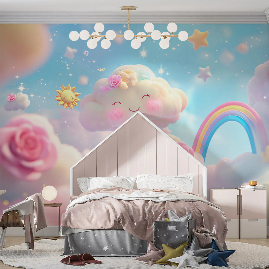 Dreamy Sky and Cloud Mural Wallpaper — Whimsical Fantasy Style Mural Wallpaper