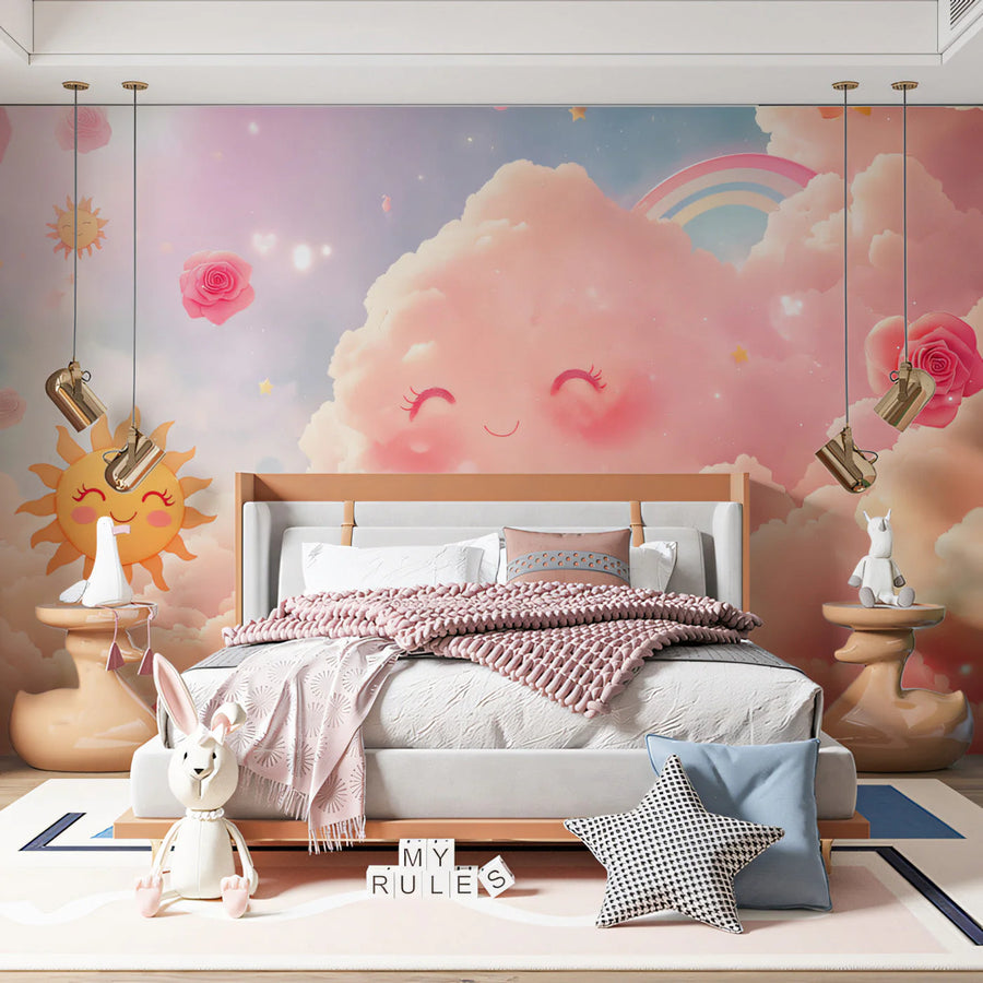 Dreamy Cloud and Rose Sky Mural Wallpaper — Whimsical Decor Mural Wallpaper
