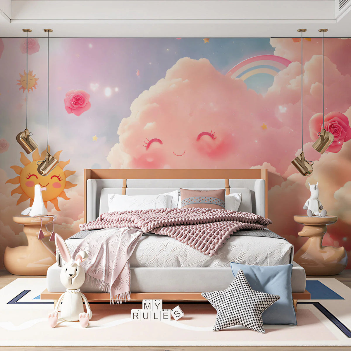 Dreamy Cloud and Rose Sky Mural Wallpaper — Whimsical Decor Mural Wallpaper - pure wallpaper artwork