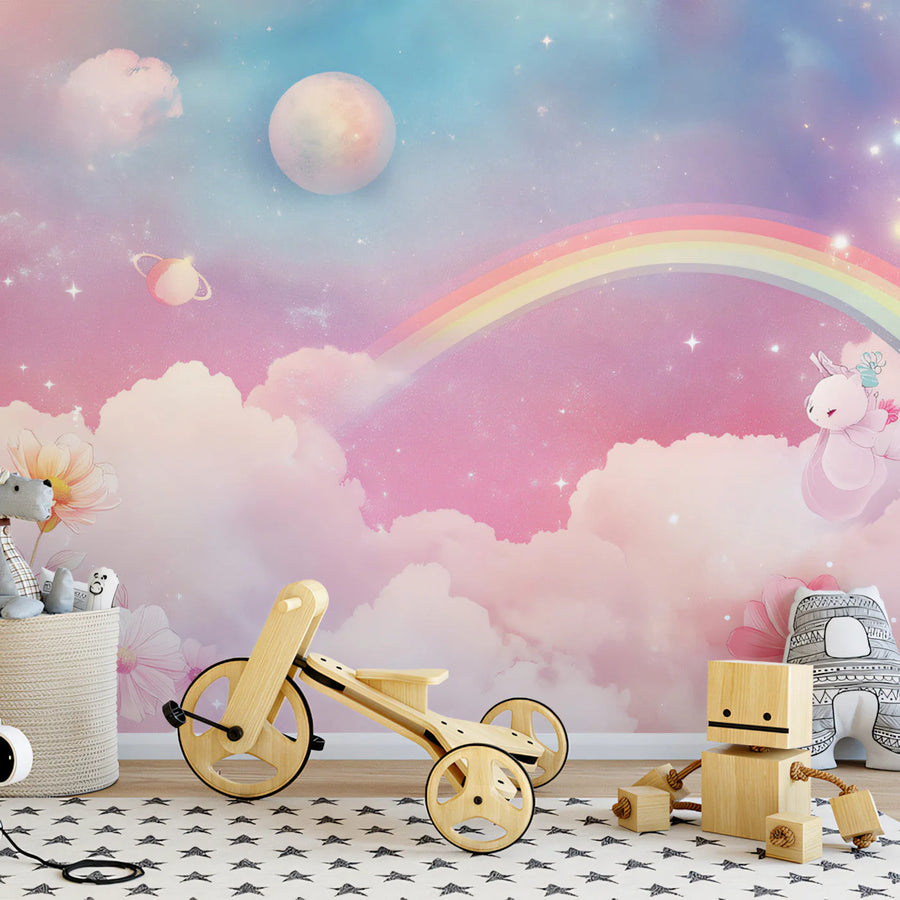 Celestial Rainbow Dream Mural Wallpaper — Whimsical Fantasy Decor Mural Wallpaper