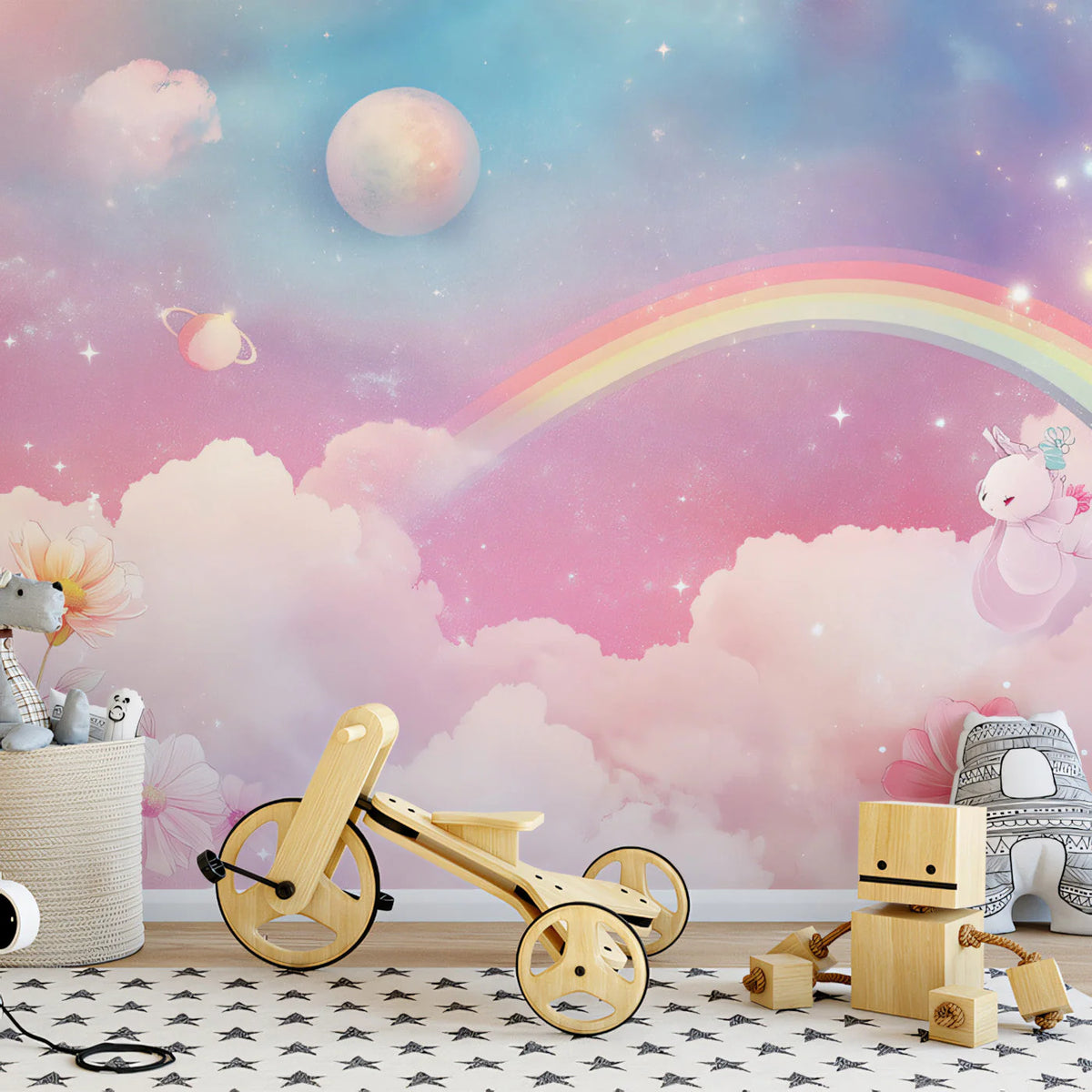 Celestial Rainbow Dream Mural Wallpaper — Whimsical Fantasy Decor Mural Wallpaper - pure wallpaper artwork