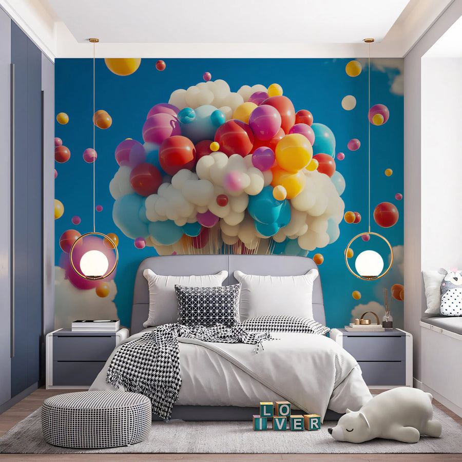 Floating Balloon Cloud Mural Wallpaper — Whimsical Sky Design Mural Wallpaper