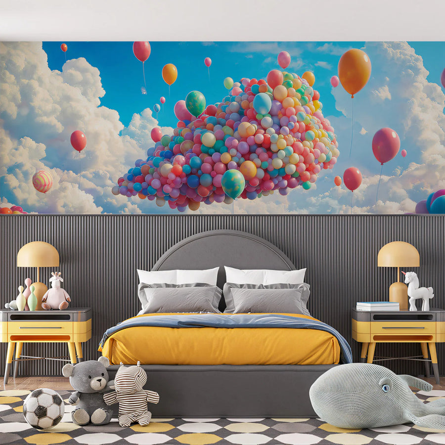 Floating Balloon Cluster Mural Wallpaper — Whimsical Sky Design Mural Wallpaper