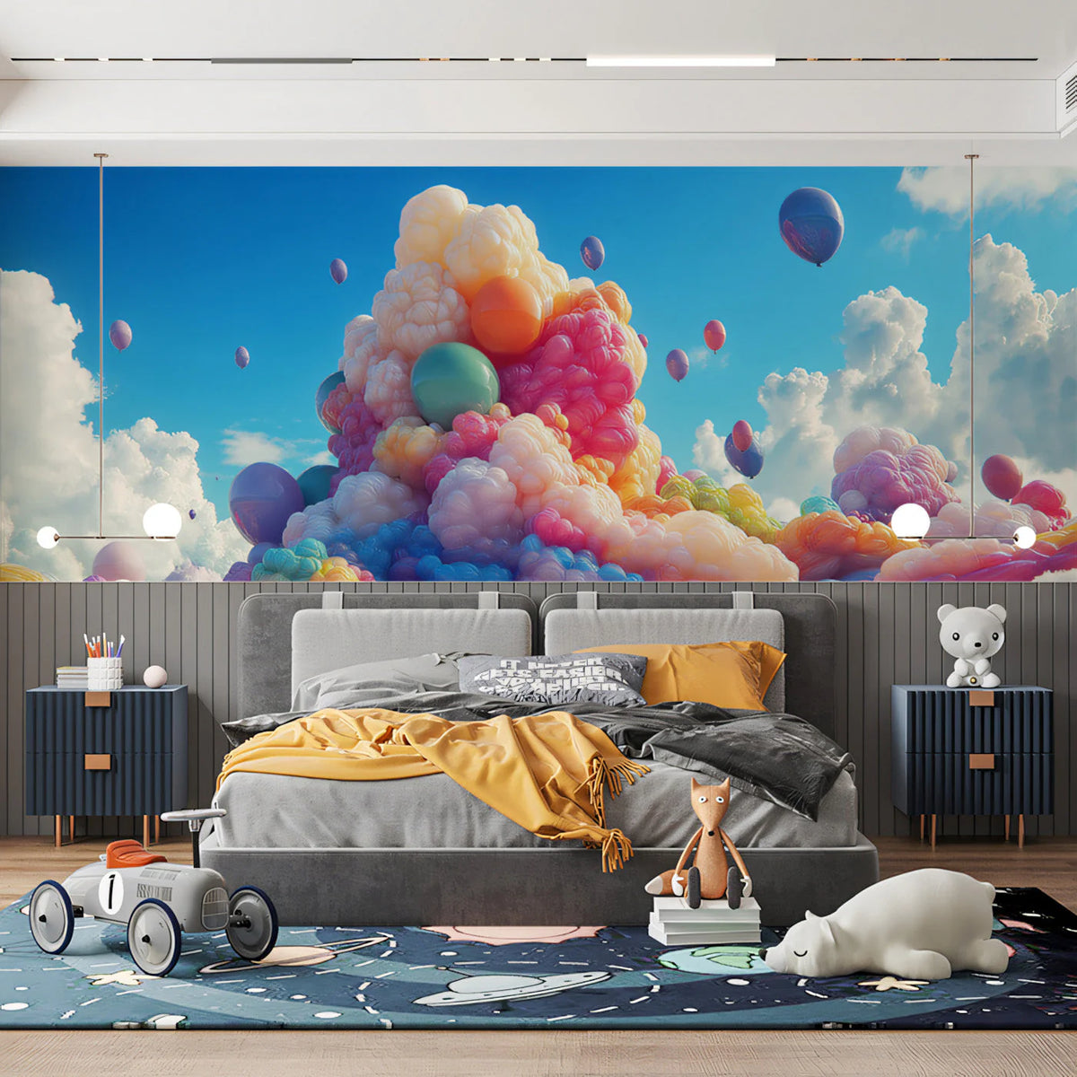 Balloon Cloud Fantasy Mural Wallpaper — Whimsical Sky Mural Mural Wallpaper - pure wallpaper artwork