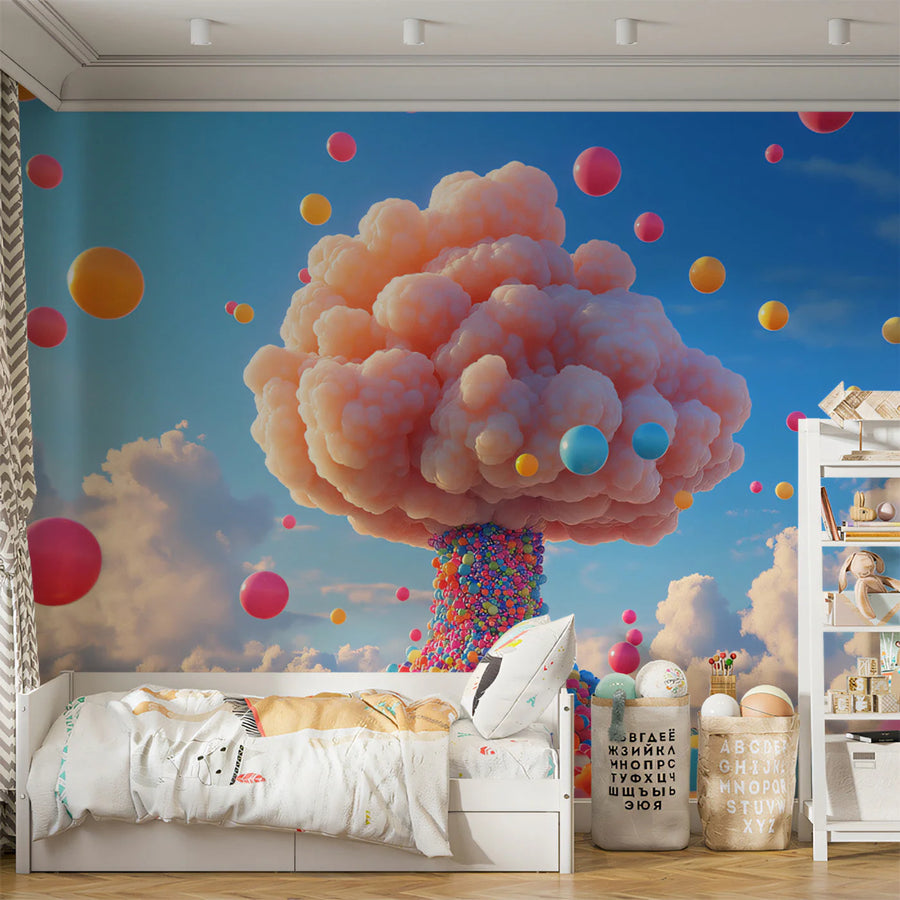 Balloon Cloud Sky Mural Wallpaper — Playful Whimsical Design Mural Wallpaper