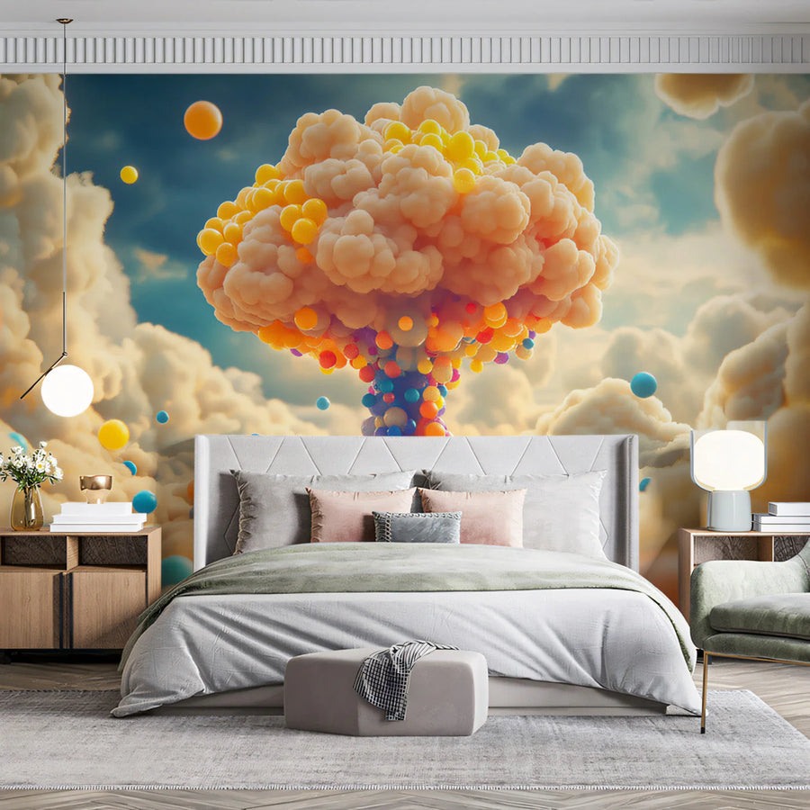 Floating Balloon Cloud Mural Wallpaper — Whimsical Sky Design Mural Wallpaper