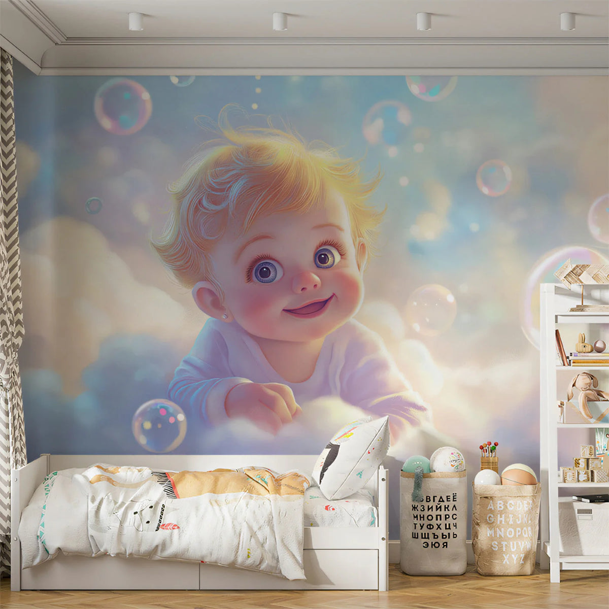 Floating Bubbles and Cherub Mural Wallpaper — Whimsical Nursery Mural Wallpaper - pure wallpaper artwork