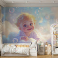 Floating Bubbles and Cherub Mural Wallpaper — Whimsical Nursery Mural Wallpaper - pure wallpaper artwork