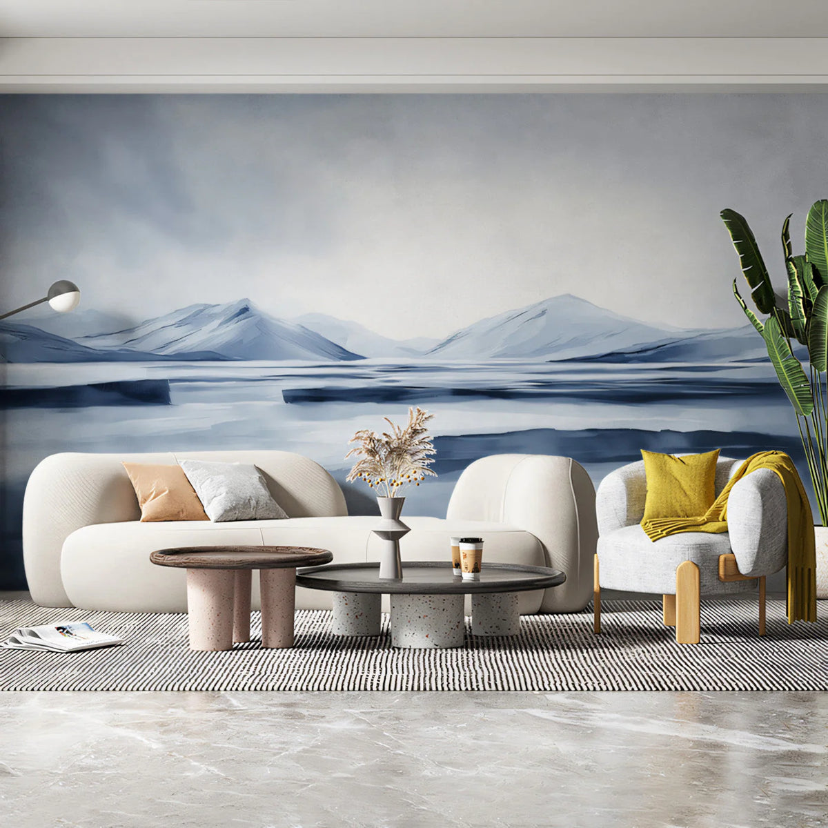 Misty Alpine Landscape Mural Wallpaper — Cool Watercolor Horizon Mural Wallpaper - pure wallpaper artwork