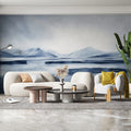 Misty Alpine Landscape Mural Wallpaper — Cool Watercolor Horizon Mural Wallpaper - pure wallpaper artwork