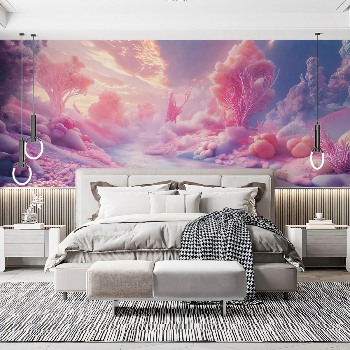 Dreamscape Fantasy Landscape Mural Wallpaper — Soft Pastel Pink Mural Wallpaper - pure wallpaper artwork