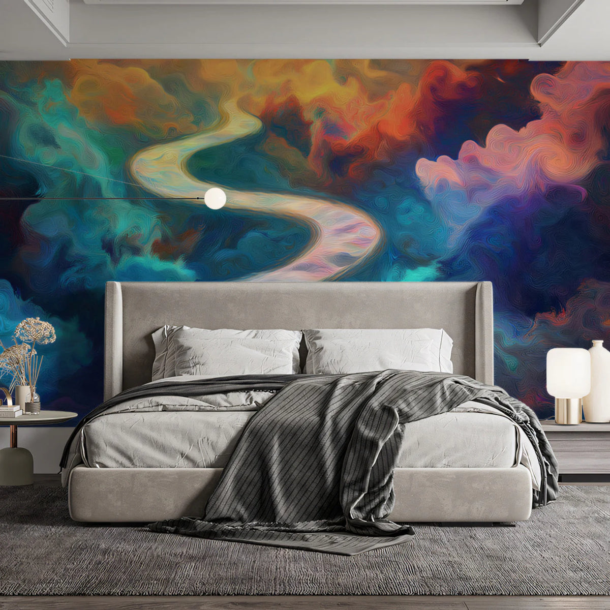 Ethereal Cloud River Mural Wallpaper — Vibrant Abstract Art Mural Wallpaper - pure wallpaper artwork