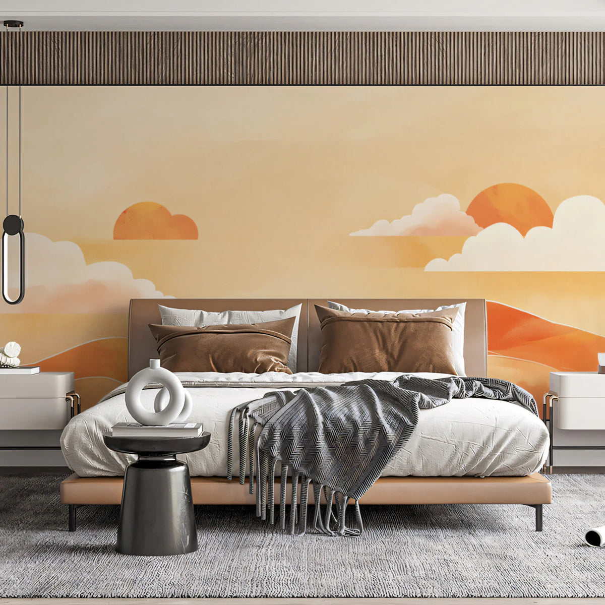 Golden Horizon Mural Wallpaper — Warm Sunset Landscape Mural Wallpaper - pure wallpaper artwork