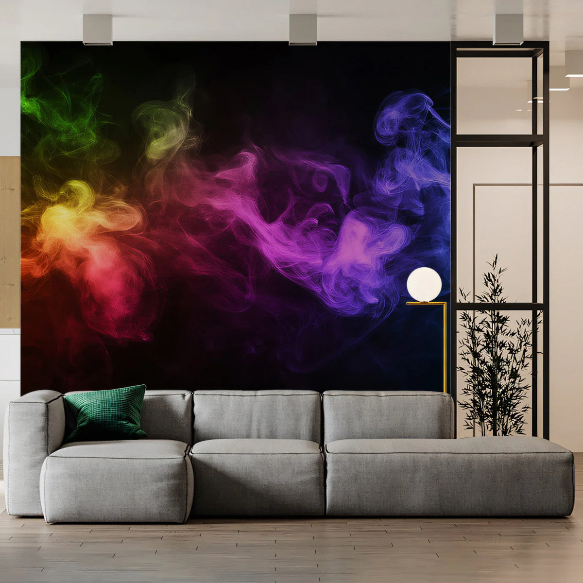 Neon Spectrum Smoke Mural Wallpaper — Vibrant Abstract Art Mural Wallpaper - pure wallpaper artwork