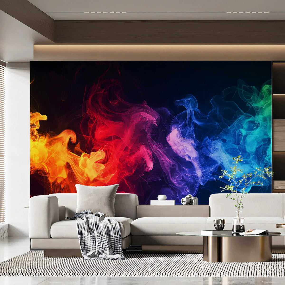 Neon Smoke Flow Mural Wallpaper — Artistic Abstract Design Mural Wallpaper - pure wallpaper artwork