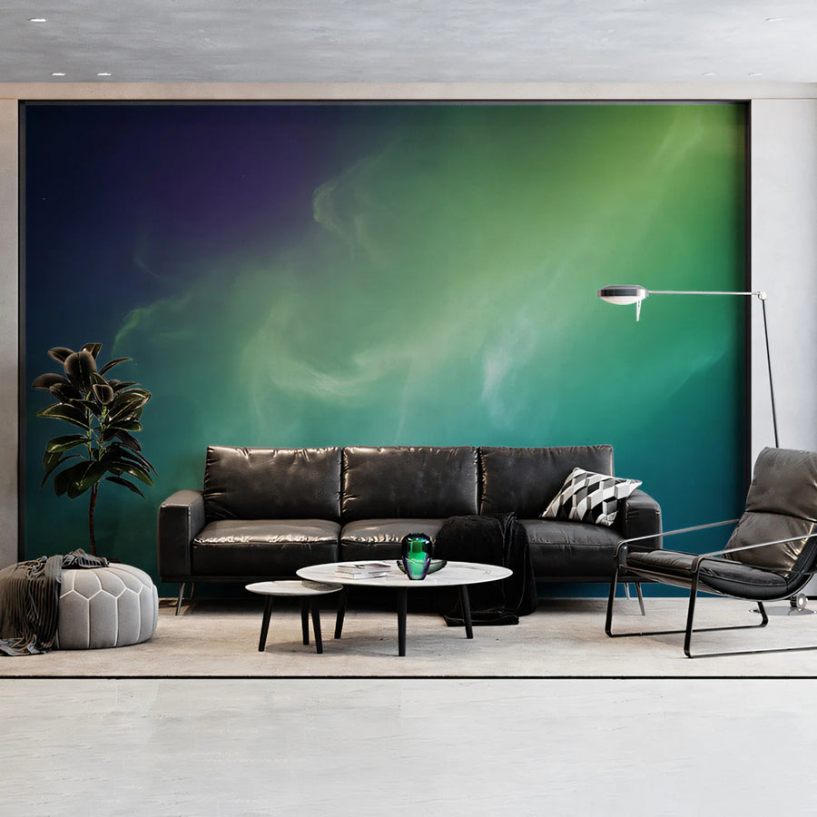 Aurora Borealis Mural Wallpaper — Ethereal Night Sky Gradient Mural Wallpaper