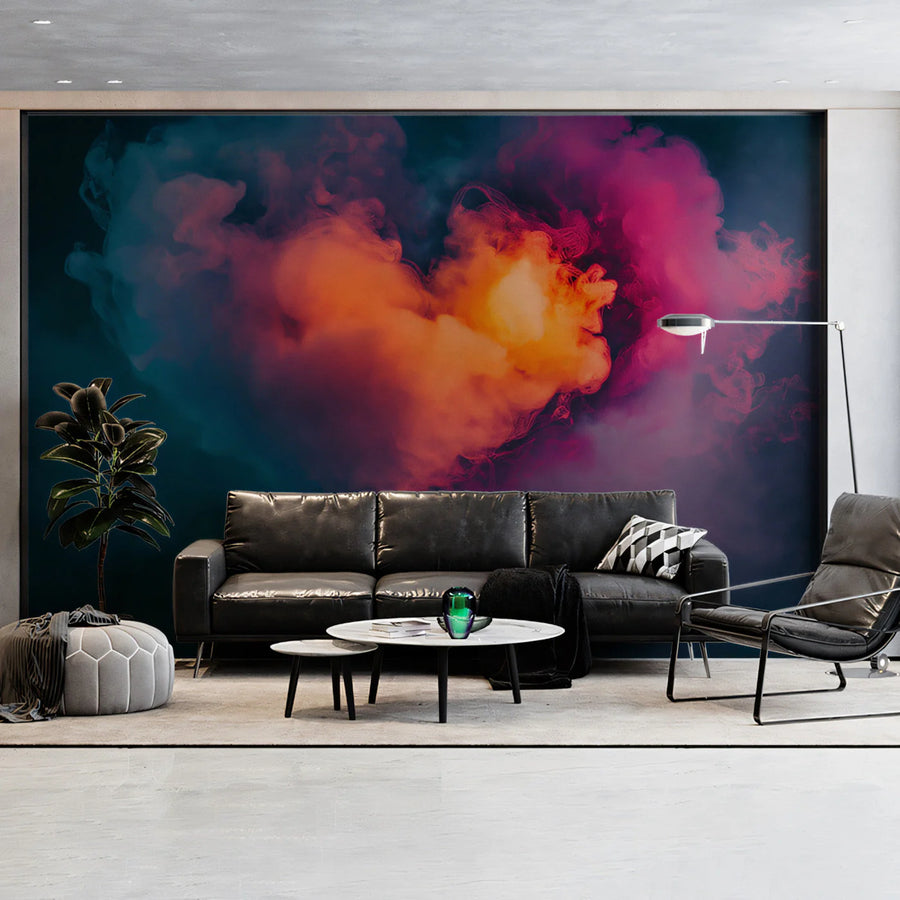 Nebula Heart Mural Wallpaper — Vibrant Abstract Smoke Design Mural Wallpaper