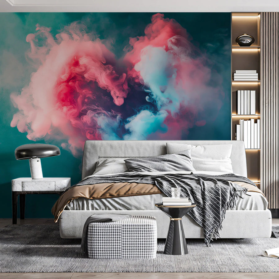 Ethereal Heart Cloud Mural Wallpaper — Moody Abstract Design Mural Wallpaper
