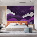 Celestial Nightscape Mural Wallpaper — Deep Plum and Lavender Mural Wallpaper - pure wallpaper artwork