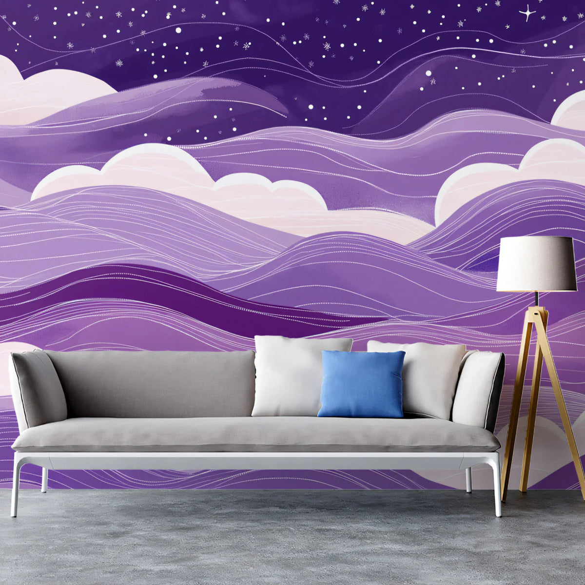 Celestial Cloudscape Mural Wallpaper — Whimsical Night Sky Design Mural Wallpaper - pure wallpaper artwork