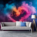 Neon Heart Smoke Mural Wallpaper — Vibrant Fluid Art Design Mural Wallpaper - pure wallpaper artwork
