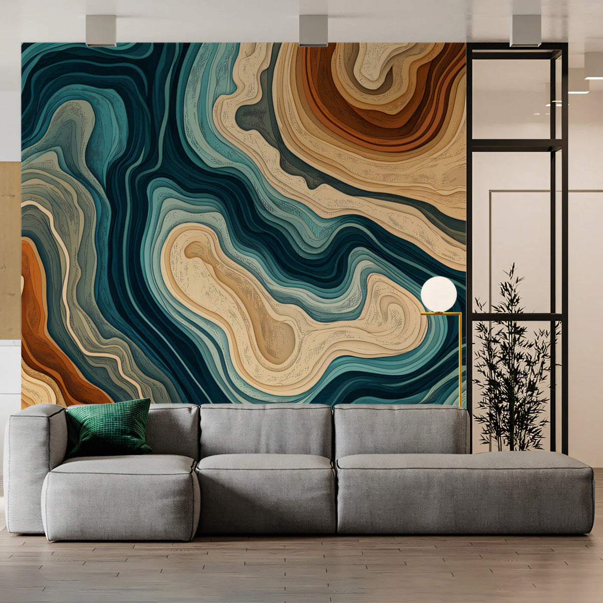 Abstract Topographic Mural Wallpaper — Earthy Teal and Sand Tones Mural Wallpaper - pure wallpaper artwork