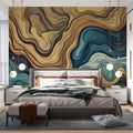 Abstract Swirl Mural Wallpaper — Teal and Ochre Fluid Art Mural Wallpaper - pure wallpaper artwork