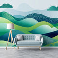 Rolling Hills Landscape Mural Wallpaper — Abstract Green Scene Mural Wallpaper - pure wallpaper artwork