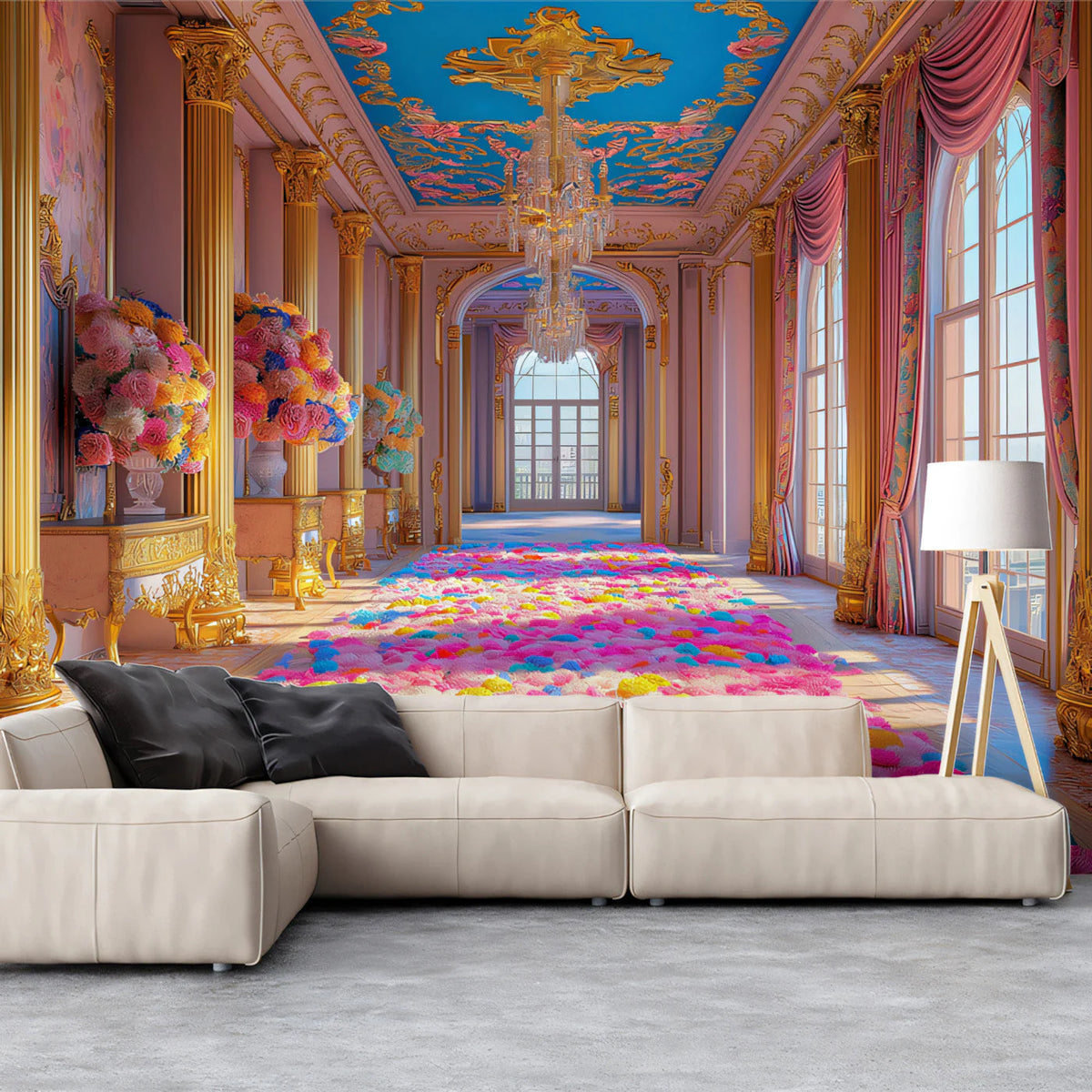 Royal Palace Hall Mural Wallpaper — Baroque Grandeur Mural Wallpaper - pure wallpaper artwork