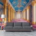 Baroque Palace Hall Mural Wallpaper — Regal Blue and Gold Floral Mural Wallpaper - pure wallpaper artwork