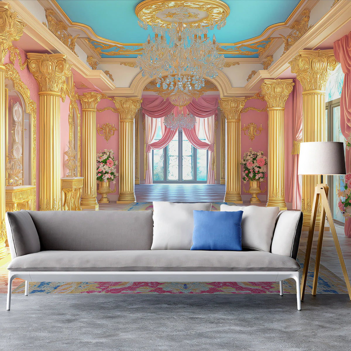 Royal Palace Baroque Mural Wallpaper in Pink and Gold Mural Wallpaper - pure wallpaper artwork
