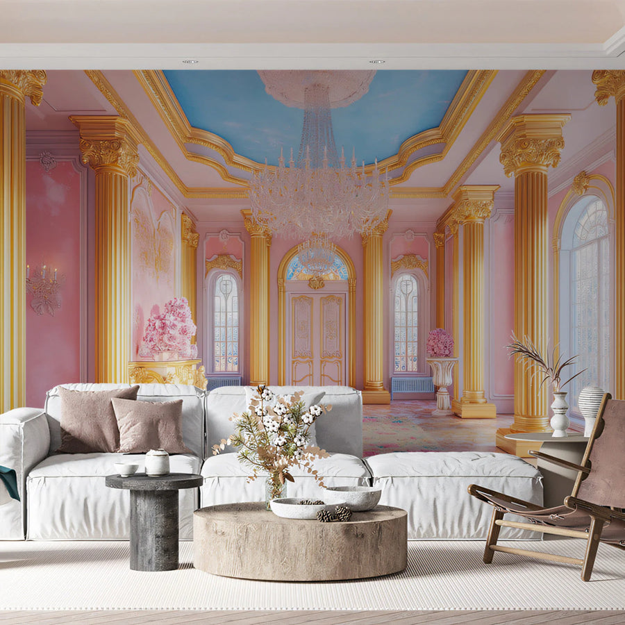 Royal Baroque Palace Mural Wallpaper in Pink and Gold Mural Wallpaper