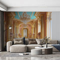 Royal Palace Hall Mural Wallpaper — Baroque Pink and Gold Design Mural Wallpaper - pure wallpaper artwork