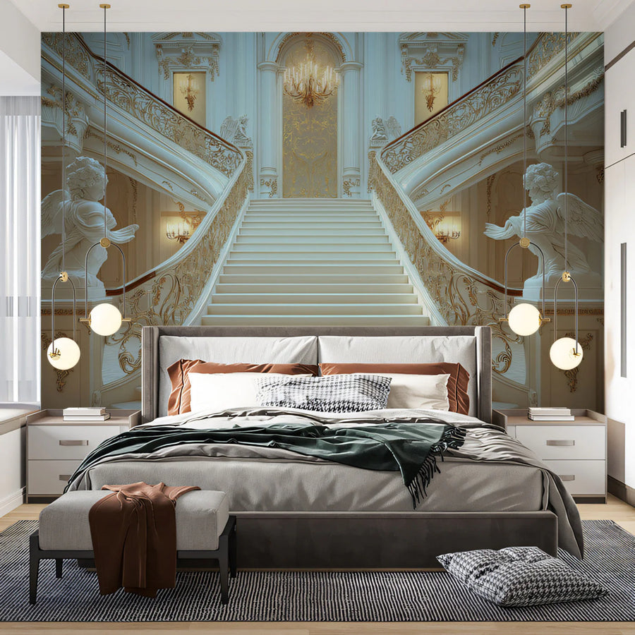 Grand Baroque Staircase Mural Wallpaper — Ornate Palace Design Mural Wallpaper