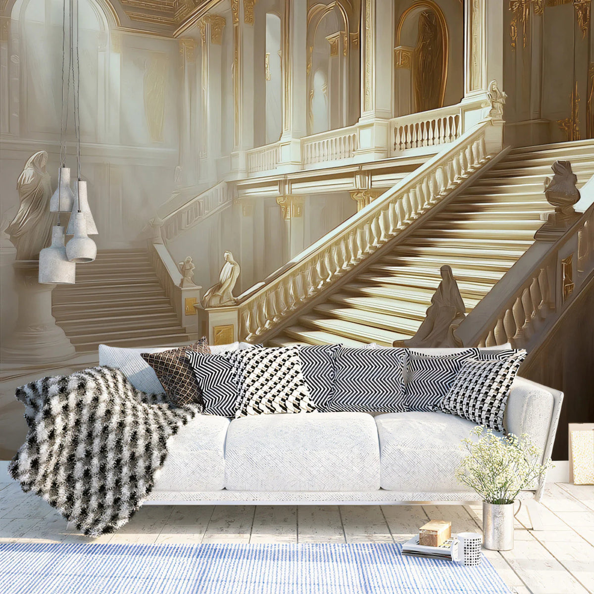 Grand Baroque Staircase Mural Wallpaper — Classical Luxury Mural Wallpaper - pure wallpaper artwork
