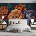 Vivid Peony Floral Mural Wallpaper — Moody Oil Painting Style Mural Wallpaper - pure wallpaper artwork