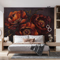 Oil Painted Peony Mural Wallpaper —Dark Floral Art Mural Wallpaper - pure wallpaper artwork
