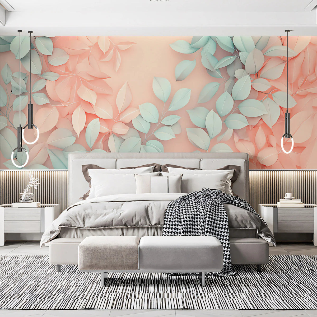 Floating Pastel Leaf Mural Wallpaper — Soft Botanical Design Mural Wallpaper - pure wallpaper artwork