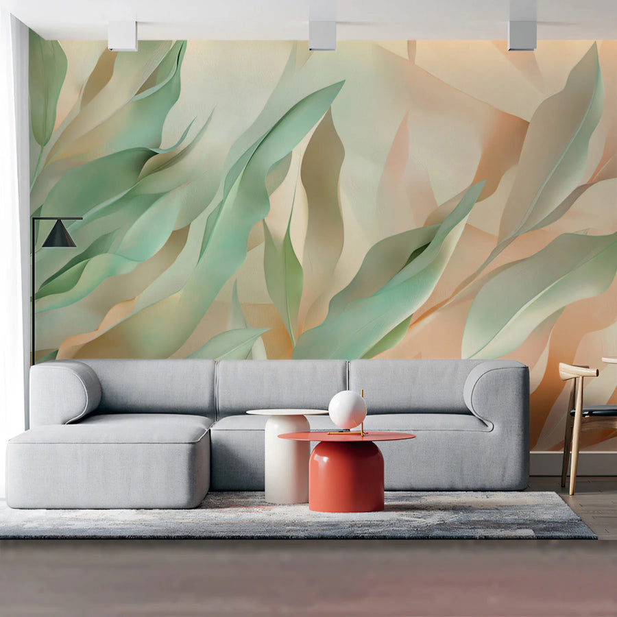 Ethereal Willow Leaf Mural Wallpaper — Soft Botanical Art Mural Wallpaper