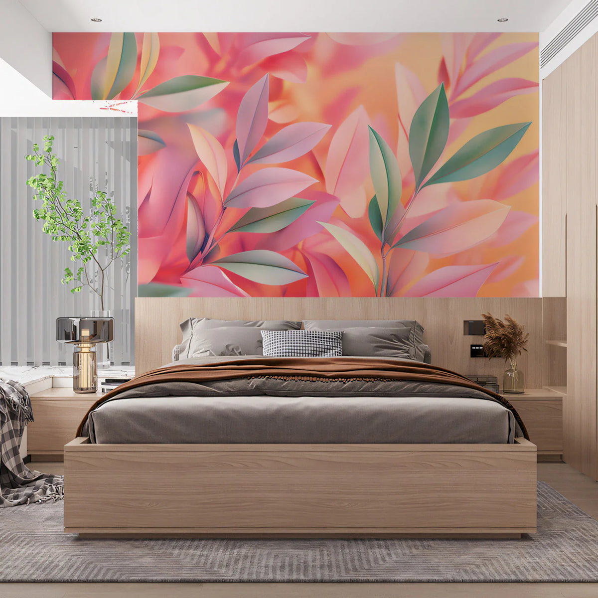 Soft Tropical Leaves Mural Wallpaper — Pastel Botanical Design Mural Wallpaper - pure wallpaper artwork