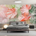 Monstera Leaf Mural Wallpaper in Soft Pink and Sage Green Mural Wallpaper - pure wallpaper artwork
